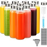 Zukro Glass Water Bottles with Lids 24 oz, 10 Pack Reusable Juice Bottles With Stainless Steel Airtight Cap for Juicing, Leak Proof Clear Drinking Jar Beverage storage container for Fridge, BPA Free
