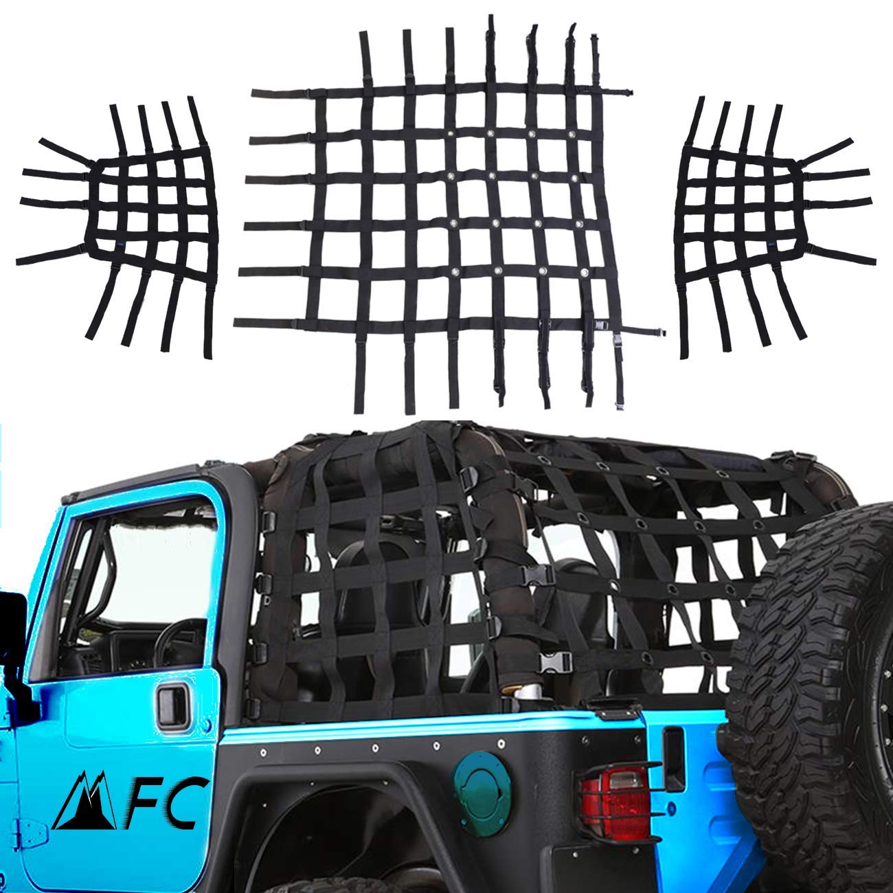 Photo 1 of MFC Trail Cargo Net Rear Cargo Restraint System Net Trunk Cargo Mesh Net Compatible with for 1997-2006 Jeep Wrangler TJ 2 Door