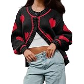 Saodimallsu Womens Cute Heart Cardigan Sweaters Chunky Knit Button Down Crewneck Long Sleeve Sweater Coat