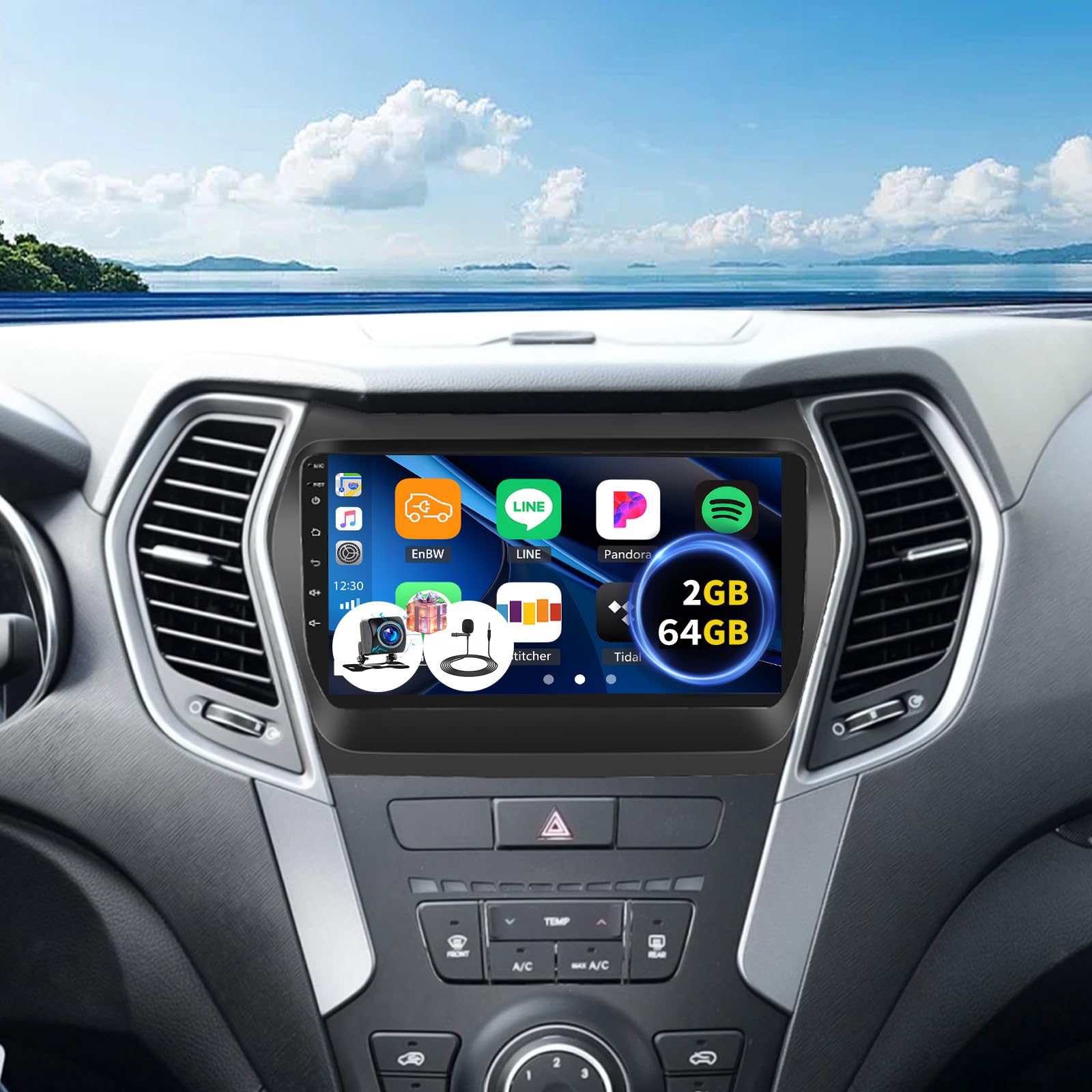 Photo 1 of [2+64G] Android 13 Car Stereo for Hyundai Santa Fe IX45 2013-2018 with Wireless Carplay&Android Auto,9 Inch Car Radio with Mirror Link Bluetooth FM/RDS WiFi GPS Navigation SWC+AHD Backup Camera