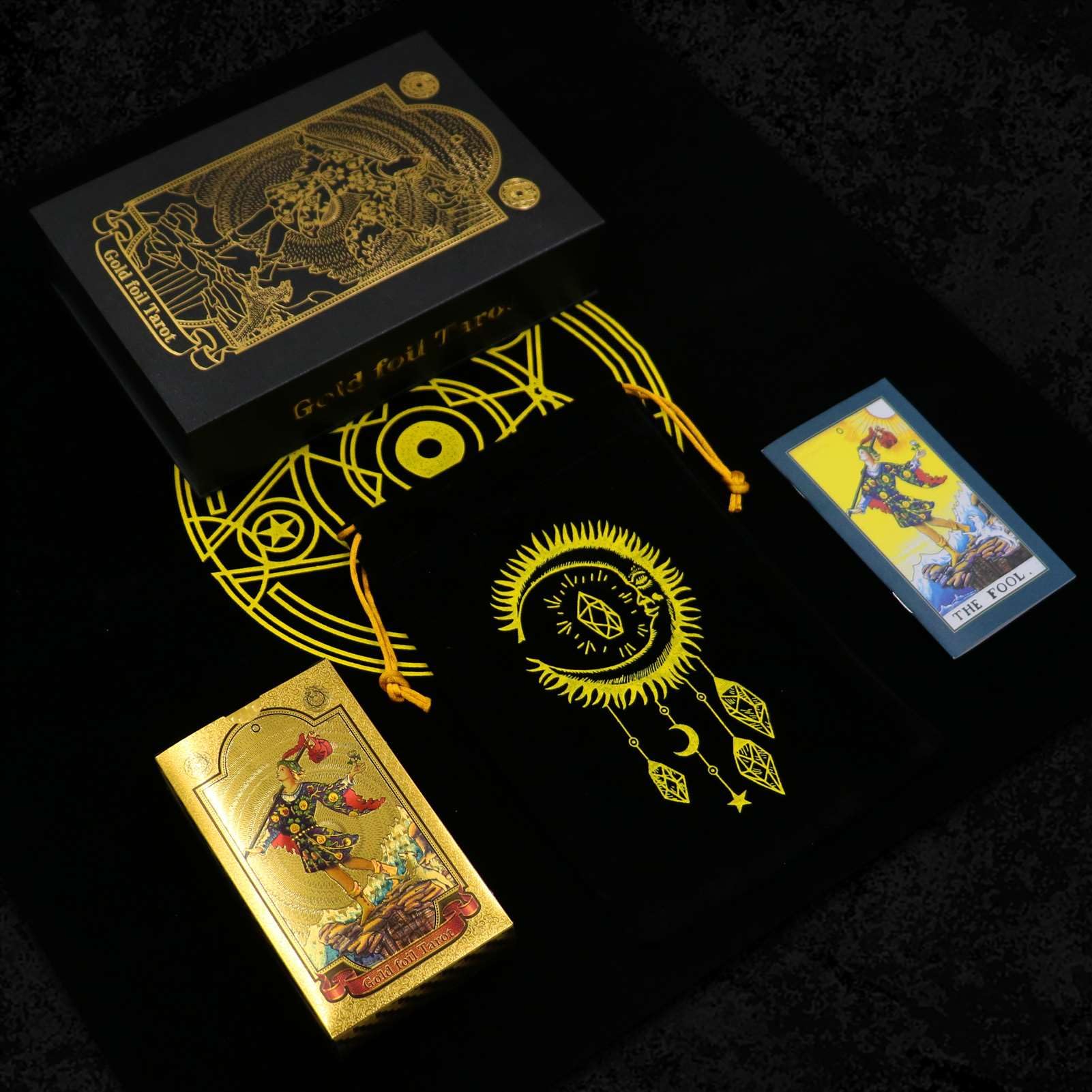 GIBZ Tarot Cards Deck Traditional Tarot Set Luxury Gold Foil with Guidebook Tablecloth Holder Box for Beginners