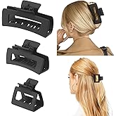 Shinowa 3 Pack Hair Claw Clips, Square Rectangular Claw Hair Clips for Women Girls, Non-slip Matte Large Medium Small Hair Clips, Strong Hold Jaw Clip for Thick Thin Hair, Black