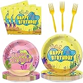 Yellow Cartoon Birthday Party Tableware Set – Ocean Theme Plates, Napkins, Forks, Disposable Party Decorations for Kids Birthday, Sea Underwater Theme Supplies for 24 Guests
