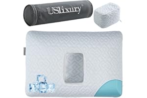 USlixury Ear Piercing Pillow with Foam Plug - Ear Pillow with Off Center and 4.7"X3.2" Hole, Soft CertiPUR-US Memory Foam, Cooling Piercing Pilow for Side Sleepers, Traveling, 16"X11"X4''