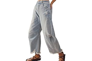 KMBANGI Womens Baggy Mid Rise Jeans Wide Leg Loose Boyfriend Denim Harem Cropped Pants Vintage Barrel Jeans Y2k