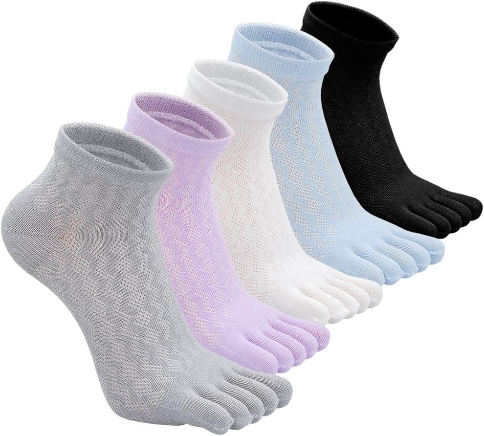 Womens Cotton Toe Socks Five Finger Socks Ladies Cute Animal Dog Cat Pattern Cartoon Socks Mini Crew Novelty Socks with Toes, Size 4-10, 4/5 pairs