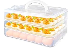 JGALNIM 3 Layer Deviled Egg Trays Containers with Lid,Plastic Refrigerator Egg Carrier with Handle for 72 holes,Clear Storage Platter for Portable Devil Egg,Easter Thanksgiving
