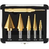 AIMLENTOOL 6Pcs(1/8"-1-3/8") HSS Step Drill Bit Set | with Automatic Center Punch for Metal, Wood, Plastic, 50 Sizes with Aluminum Case for DIY Lovers