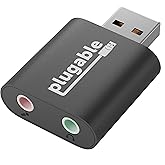 Plugable USB Audio Adapter with 3.5mm Speaker-Headphone and Microphone Jack, Add an External Stereo Sound Card to Any PC, Com
