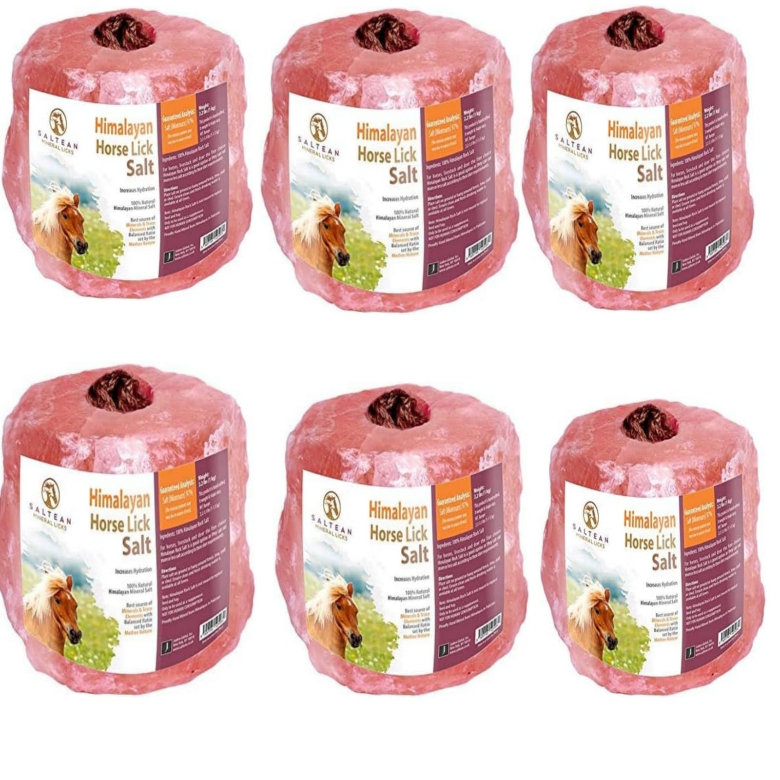 6 ×Himalayan Animal Horse Lick Natural Pink Salt | Pack of 6 | Animal Lick |Pink Rock Salt |