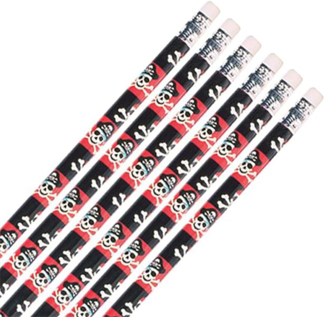 12 Pirate Pencils with Eraser for Children's Birthday Party Loot Bags