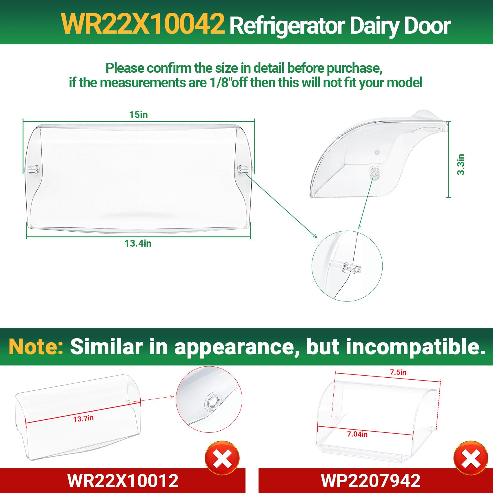 Condition photo showing New/Like New for wr22x10042 refrigerator dairy door compatible with ge refrigerator pshs6pgzbess, pse25kshbhss, pshs6