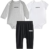 adidas baby-boys 3-piece Linear Logo Heather Bodyshirt & Pant Set