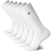 Tommy Hilfiger Mens Crew Socks - 6 Pack Cotton Blend Stretch Cushioned Breathable Athletic Socks for Men