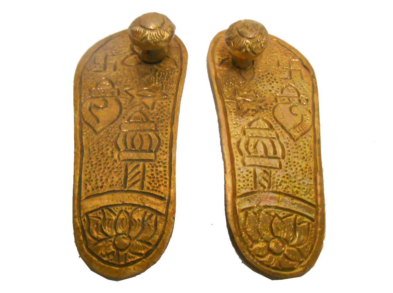 Purpledip Padukas/Charan: Impression Of God's Footprints In Solid Brass Metal For Home Temple Mandir (10669)