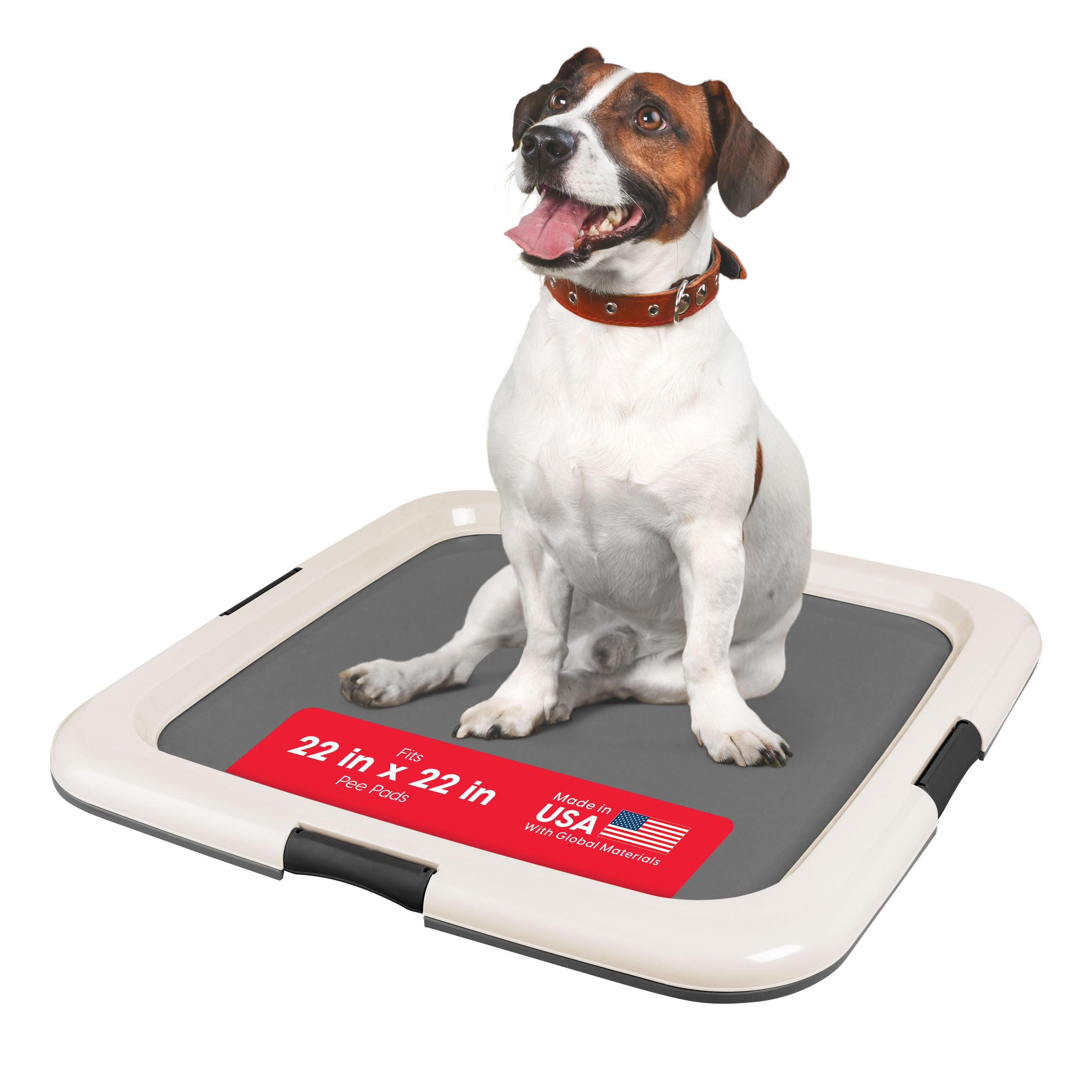 IRIS USA Pee Pad Holder - For Potty Training Regular Sized Dog & Puppy Pee Pads, Secured Latches, Non-Skid Feet, Leak Protection, Fits 22"x22" Pad or Larger, Square, Dark Gray
