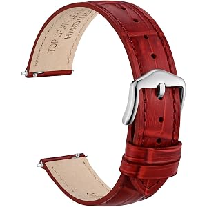 WOCCI Alligator Embossed Leather Watch Band for Women, Top Grain Leather, Stainless Steel Mirror Polished Buckle, Band Width