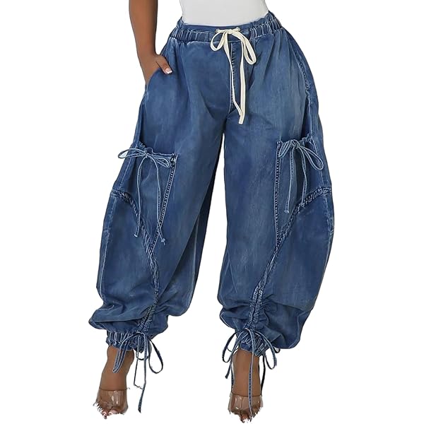LETSVDO Women's Baggy Cargo Jogger Jeans High Waisted Wide LETSVDO Women's Baggy Cargo Jogger Jeans High Waisted Wide