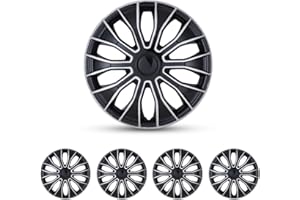 I1MOTOR 15 Inch Hubcaps Set of 4 Wheel Rim Cover Universal R15 Hub Caps Replacement ABS Material Exterior Accessories for Car Pickup Truck SUV, Silver & Black Lacquer