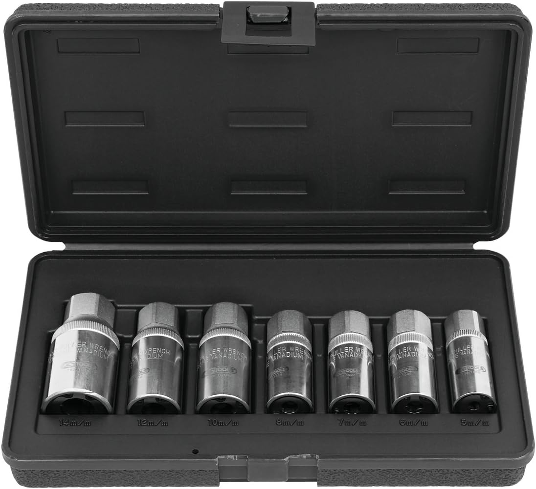 KS Tools M5-M14 1/2-inch Stud Extractor Set (7 Pieces), Black, 1/2 pollice-13 UNC