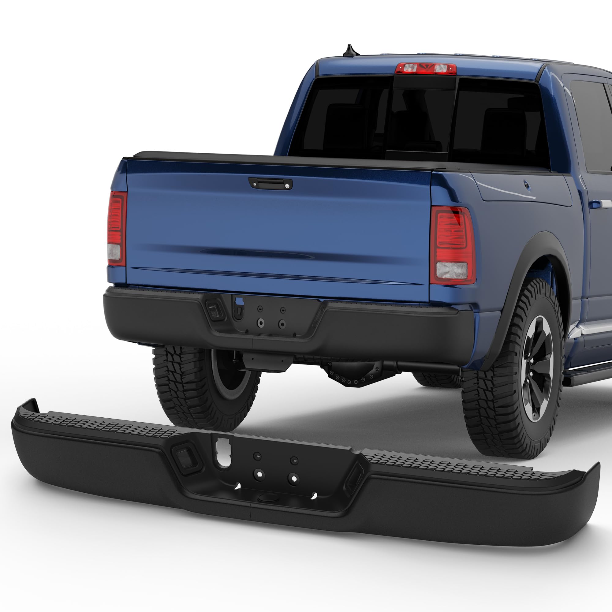 Photo 1 of KUIPERAUTO Black Rear Bumper Compatible for 2009-2018 Dodge Ram 1500/2010-2018 Ram 2500 3500/19-24 Ram 1500 Classic no Dual Exhaust Cut-Outs, no Sensor Hole, CH1103120
