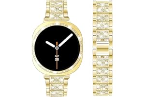 DEALELE Bands and Case Compatible with Samsung Galaxy Watch 8 40mm / 44mm, Bling Rhinestone Diamond Metal Bracelet with Shiny Protective Case Cover Replacement for Women Men