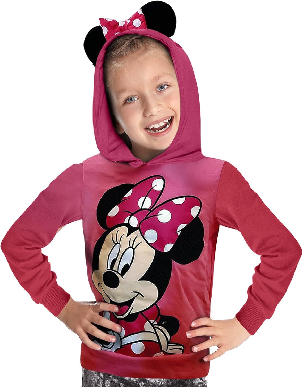 Disney Sweet Minnie Girls Ear Hoodie, Pink, XLarge: Clothing