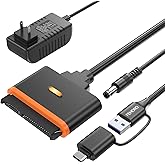 FEMORO SATA to USB Adapter with Power Supply, USB C 3.0 Hard Drive Converter External Reader for 3.5'' HDD 2.5'' SSD, up to 2