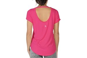icyzone Yoga Shirts for Women Open Back - Workout Tops Short Sleeves t Shirts Loose fit