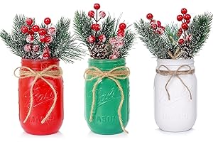 CNVOILA Christmas Centerpiece, Christmas Decor Mason Jars, Centerpiece Table Decorations, Holiday Table Centerpieces Bulk, Home Mantle Decor, Coffee Table Christmas Decor – 3PC