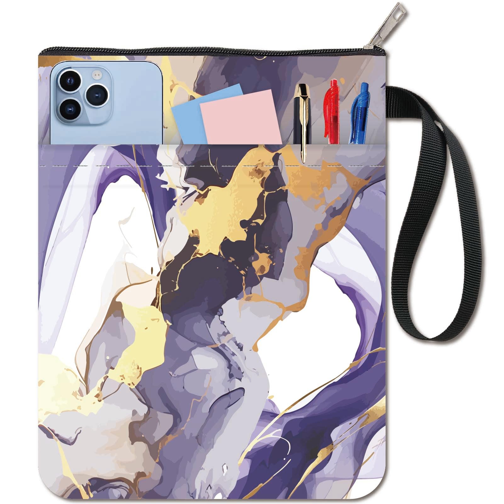 CRASPIRE Marble Texture Book Sleeve Purple Protector Book Covers for Paperbacks Washable Fabric Cloth Book Cover with Zipper and Extra Sleeve Pocket for Book Lovers Classmate Friend Gifts