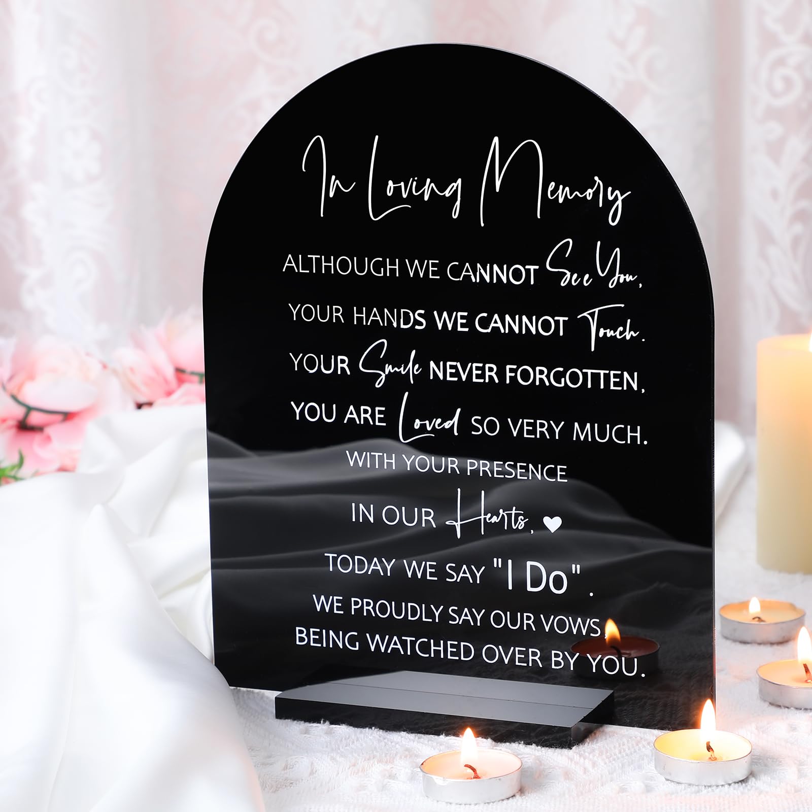 Photo 1 of Chunful in Loving Memory Wedding Sign Acrylic Memorial Table Sign for Wedding Wooden Decor for Ceremony and Reception(Elegant)