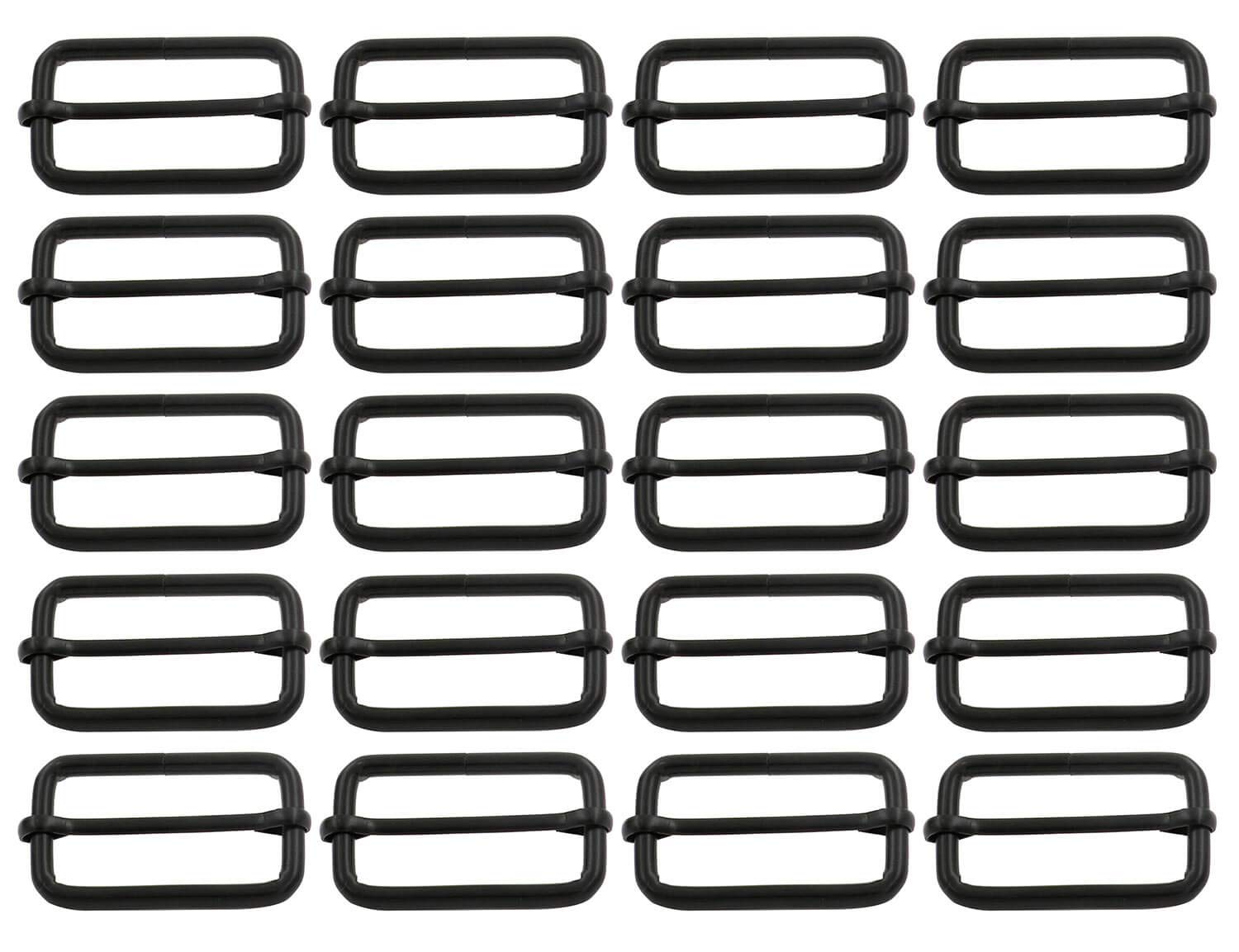 BIKICOCO Metal Slide Adjuster Buckle Tri-Glides with Movable Center Bar, for Straps, 1-1/2 x 3/4 Inch, Black, Pack of 20