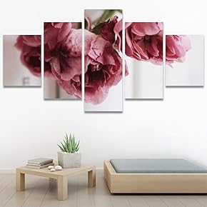 SIGNWIN 5 Panel Canvas Wall Art Pink Arrangement...
