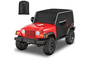 PANOYU Waterproof Cab Covers Fit for Wrangler 1996-2006 TJ YJ, Scratchproof Inner Cotton Car Cover with Driver Door Zipper Windproof Straps All Weather UV Protection