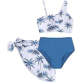WWXGDS Girls Swimsuit 3PCS Bikini Sets,Adjustable Shoulder Strap Bathing Suits 5-14Y Girls' Swimwear with Cover Up Skirt