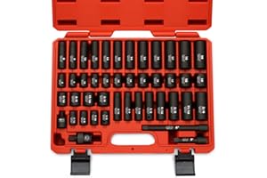 NEIKO 02440A 3/8-Inch-Drive Impact Socket Set, SAE Sizes 5/16" to 3/4" and Metric Sizes 8 mm to 19 mm, Includes Extension Bars and U-Joint, 44 Pieces