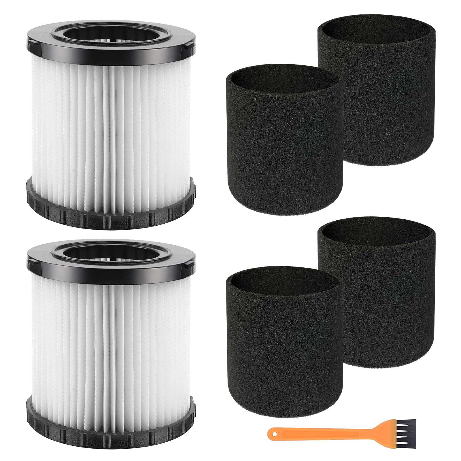 View 1 of 2 Packs of DCV5801H Wet or Dry Vacuum Replacement Filter, 4 Foam Sleeve Filters and 1 Brush, Suitable for dowalt DCV580 and DCV581H, Washable and Reusable