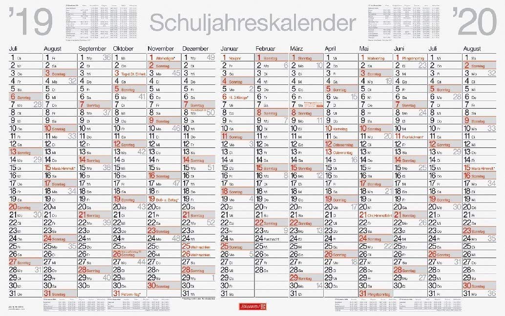 Brunnen 107011320 Year Planner Teacher Assortment Wall Calendar 2019/2020, 1 Page = 14 Months, 75 x 47 cm, Cardboard