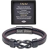Signifyule Christmas Gift For Dad From Daughter - Kont Bracelets For Men Lettering Love You Forever Brown Braided Leather Stainless Steel Infinity Bracelets Dad Birthday Gifts From Daughter