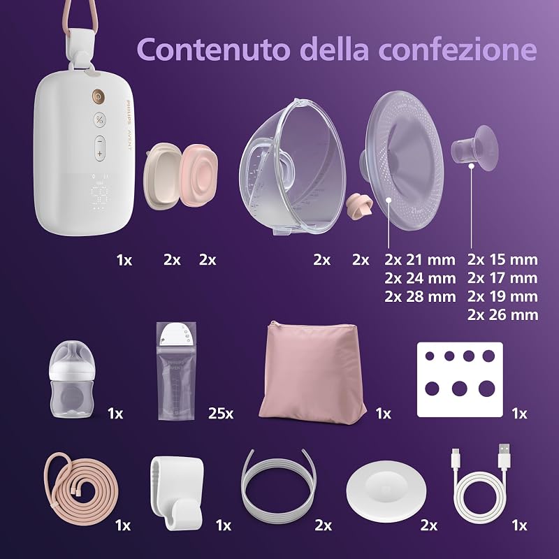 Avent set per i primi allattamenti con tiralatte a mani libere, con motore di qualità ospedaliera, che imita il ritmo di suzione del bambino, estrazione fino a 85 volte al minuto, SCD553/11
