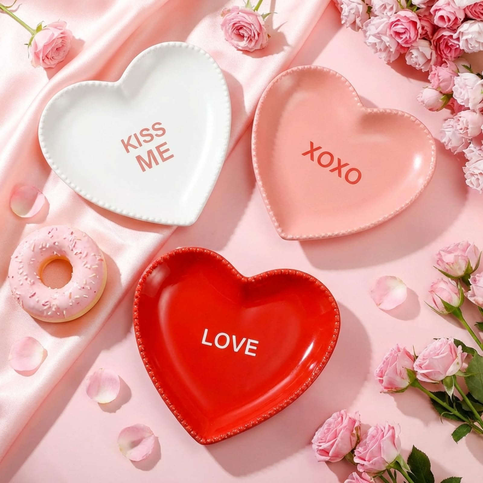Photo 1 of Qinyoung 6 Pcs Valentine's Candy Dishes Love Heart Shaped Bowl 6.8 Inch Ceramic Candy Bowl Contemporary Porcelain Seasoning Dish Soy Dipping Sauce Dishes for Valentine's Party (Red, Pink, White)