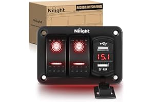 Nilight 2 Gang Rocker Switch Panel Red Backlit with 4.8 Amp Dual USB Charger Voltmeter Waterproof 12V 24V DC Night Glow Stickers for Car Trucks Boats RVs