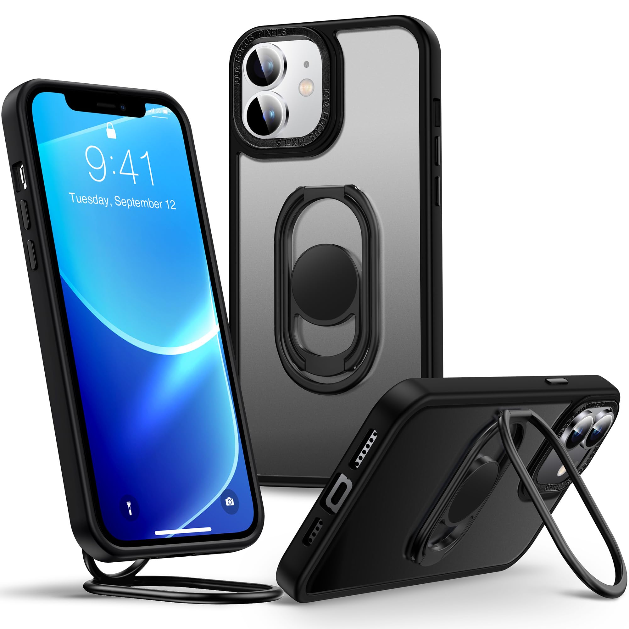 SHIELDS UP for iPhone 12/12 Pro Case with Stand, Matte Back Phone Case with Double Ring Holder - Frosted Black — image 1