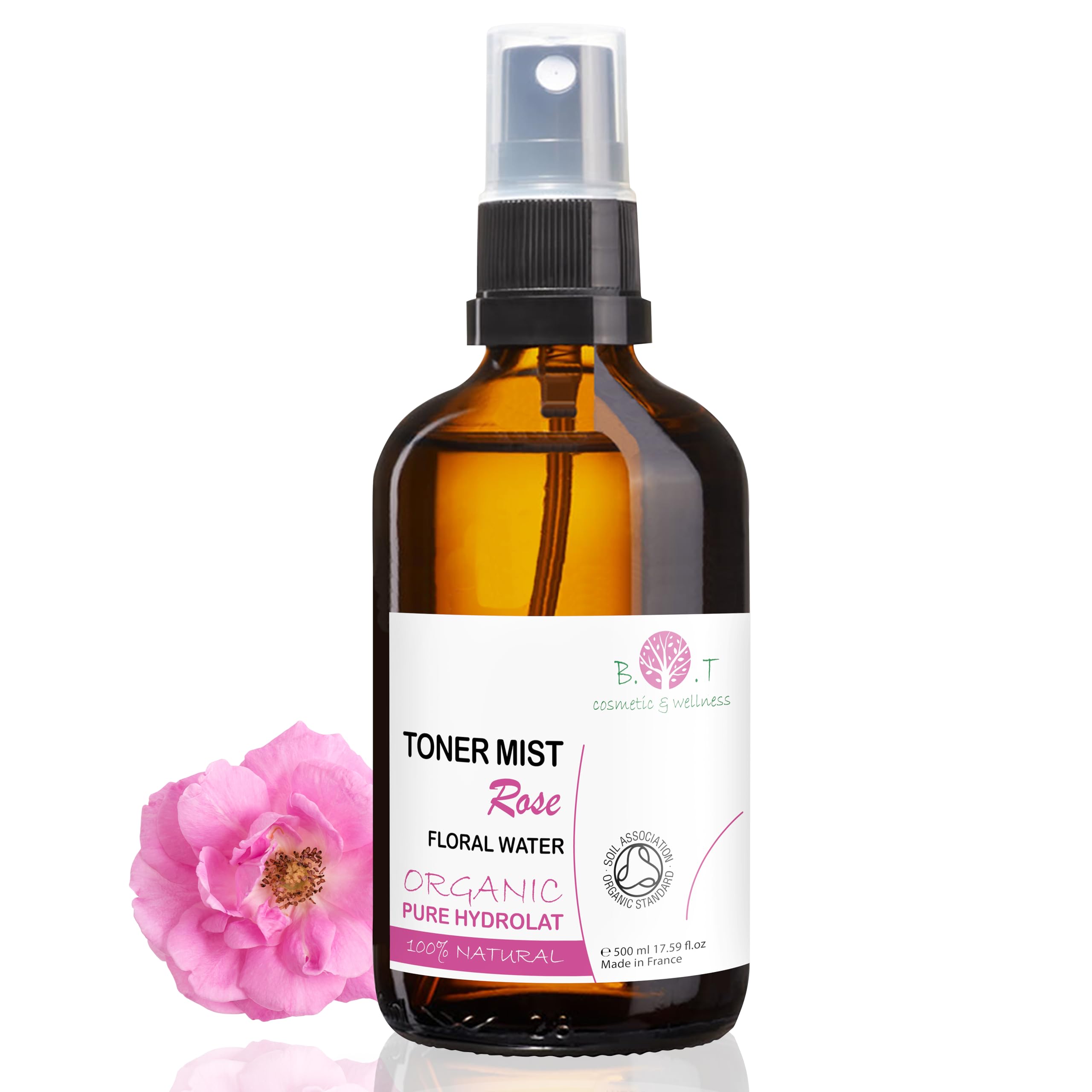B.O.T Cosmetic & Wellness - Organic Rose Hydrosol Sleep Spray | 100% Pure | Enhances Relaxation | Natural Sleep Aid | Stress & Anxiety Reducer | 500 ml, Pack of 1