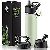 SipX™ 18 oz Insulated Water Bottle with 3 Lids – Leakproof Stainless Steel, Triple Insulated – Cold 24 Hours/Hot 12 Hours – Durable Bottle for School, Gym, Travel – Green