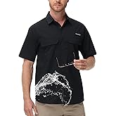 Satankud Fishing Shirts for Men Short Sleeve Sun Protection Cooling Hiking Shirt for Travel Safari Camping Work