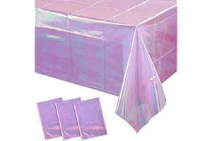 FunnyPars 3 Pack Light Purple Plastic Tablecloths for Rectangle Tables, Shiny Disposable Laser Rectangle Table Covers Foil Tablecloth Iridescent Party Decoration Birthday Bridal Wedding, 39x108 Inch