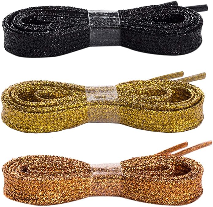 TopTie 3 Pairs Glitter Shoelaces Colorful Flat Sparkle Shoe Strings