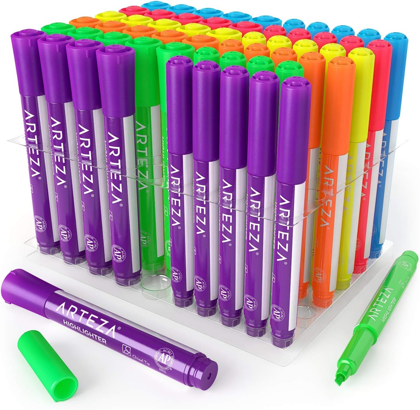 Arteza Highlighters Set of 60, Bulk Pack of Colored Markers, Wide and Narrow Chisel Tips, 6 Assorted Neon Colors, Office Supplies for School, Office, or Home : Office Products